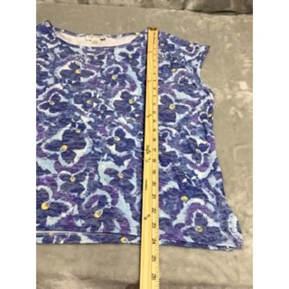 C.D. Petites Purple Blue Floral Embellished Top Large